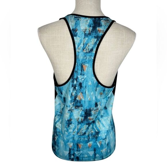 Adidas Climalite Blue & Orange Abstract Geo Print Racerback Activewear Tank Top - Picture 2 of 5